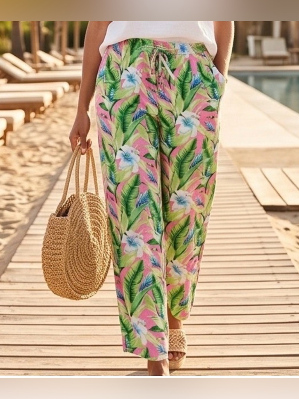Tommy Bahama tropical print linen pants size M. EUC